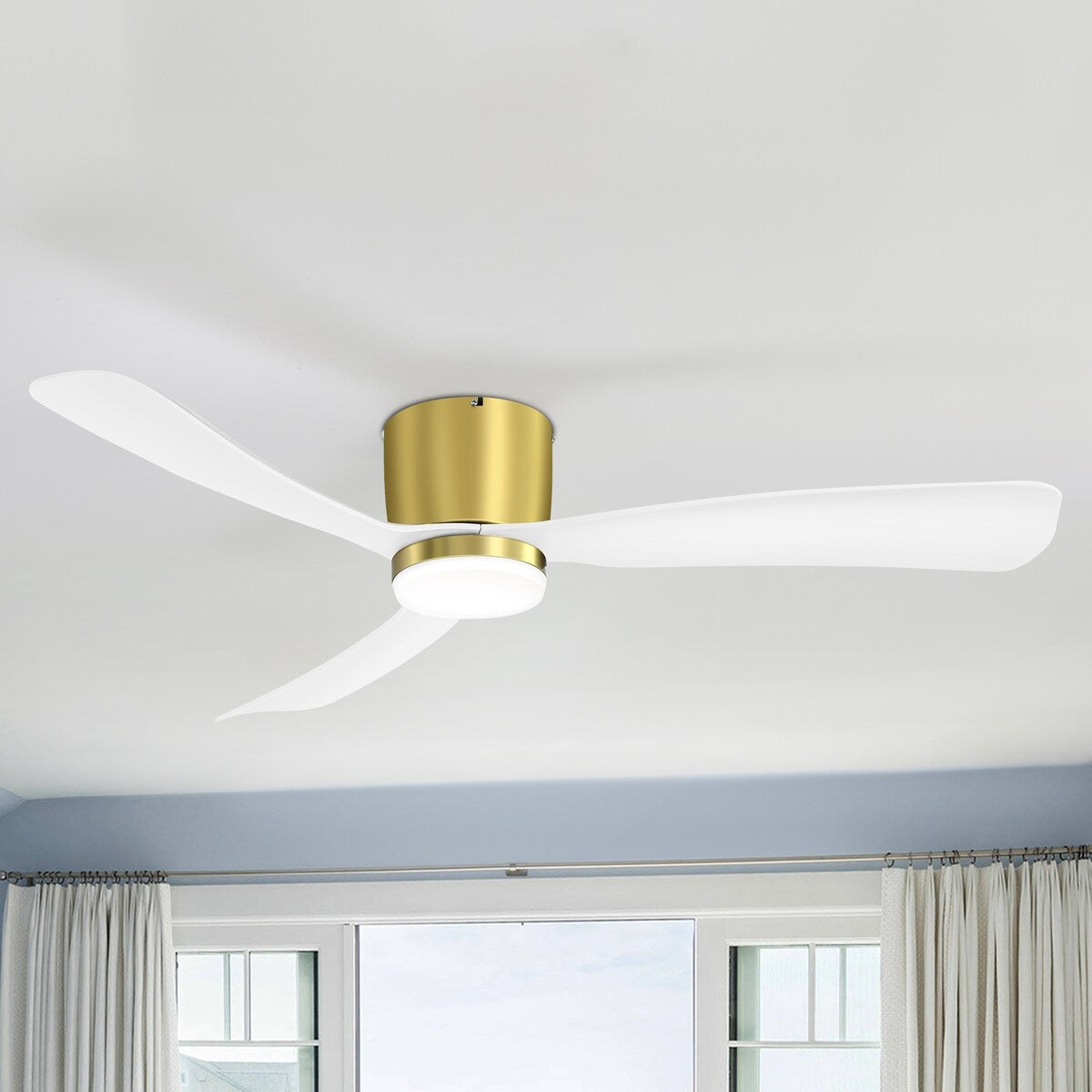 Ventilateur de plafond LED à montage encastré de 52 pouces noir/blanc avec télécommande (3 pales)