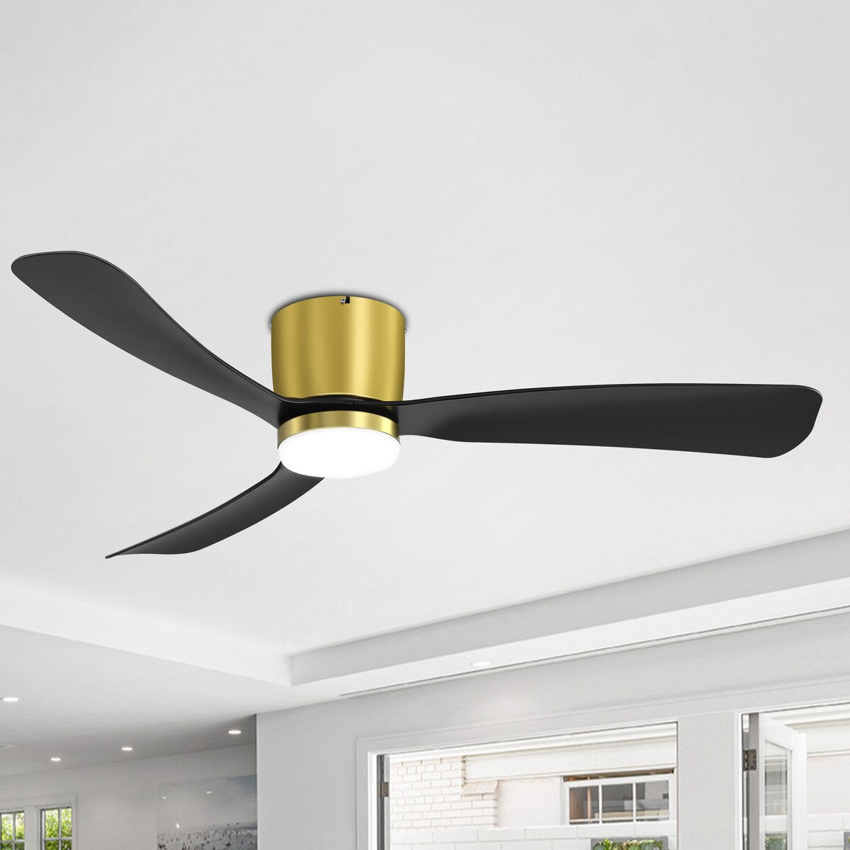 Ventilateur de plafond LED à montage encastré de 52 pouces noir/blanc avec télécommande (3 pales)