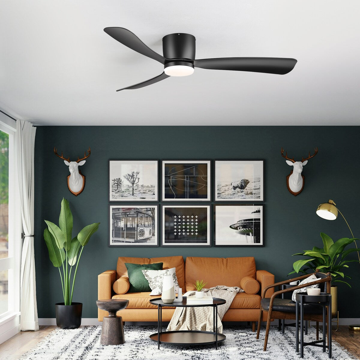 Ventilateur de plafond LED à montage encastré de 52 pouces noir/blanc avec télécommande (3 pales)