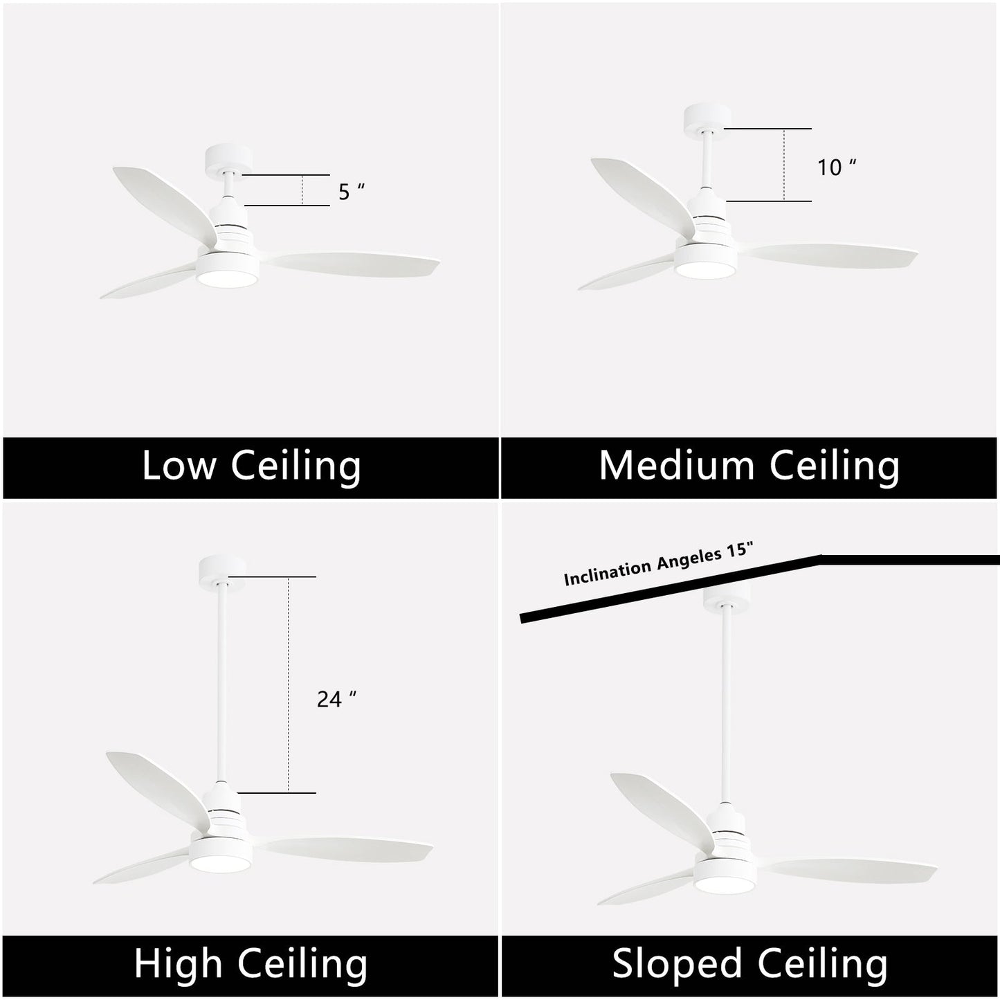 Ventilateur de plafond à LED intégré de 48 et 52 pouces avec éclairage et télécommande, moteur à courant continu réversible.