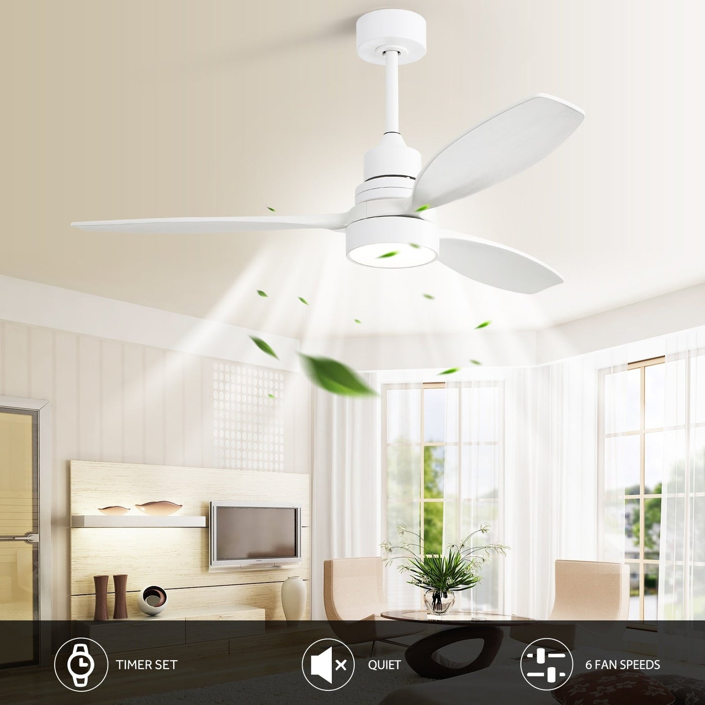 Ventilateur de plafond à LED intégré de 48 et 52 pouces avec éclairage et télécommande, moteur à courant continu réversible.