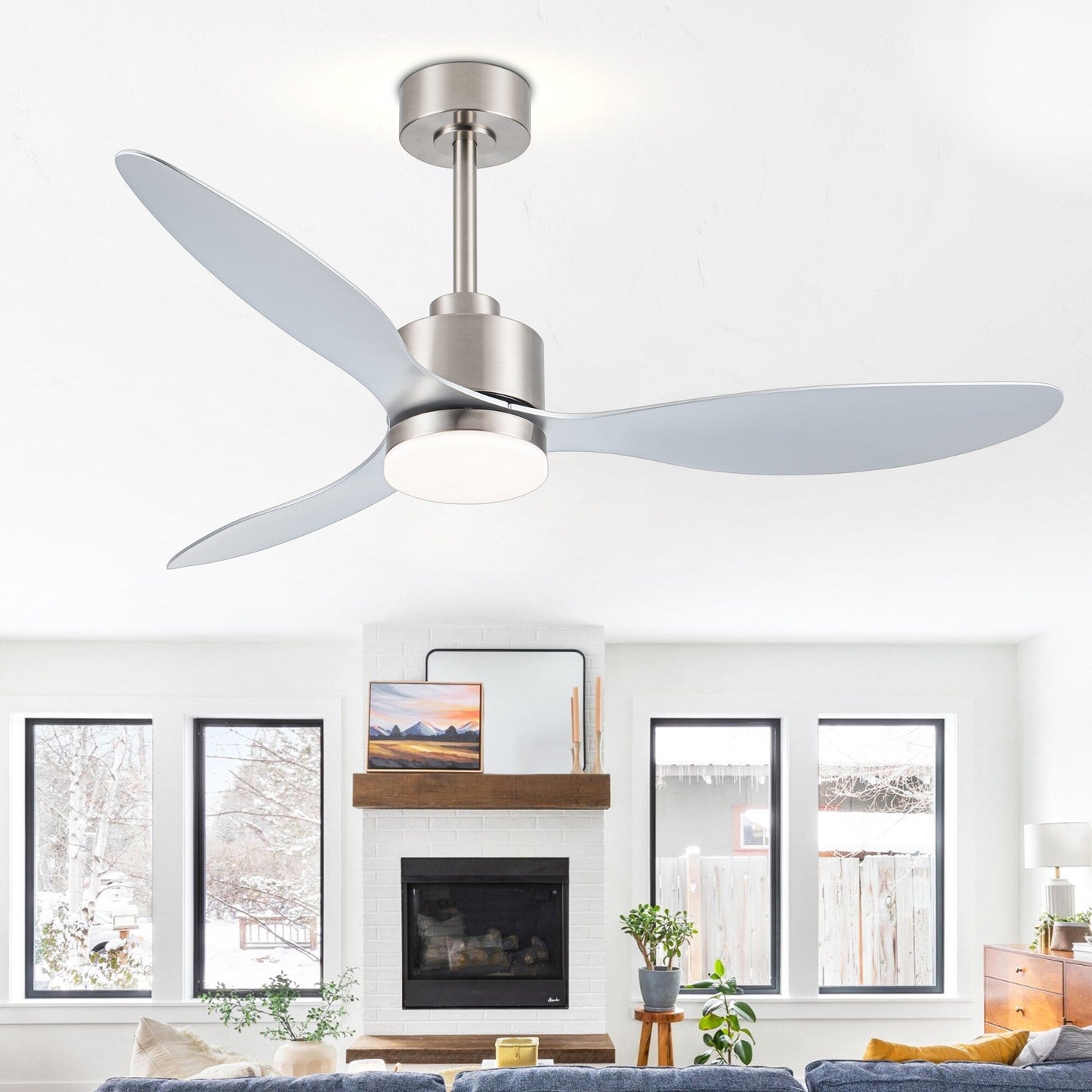 Ventilateur de plafond LED 52 pouces avec éclairage et télécommande (3 pales)