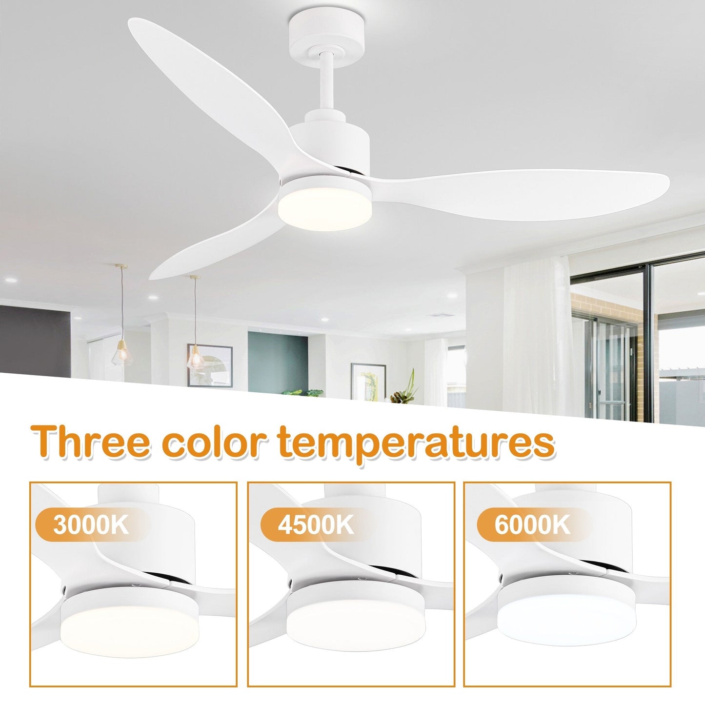 Ventilateur de plafond LED 52 pouces avec éclairage et télécommande (3 pales)