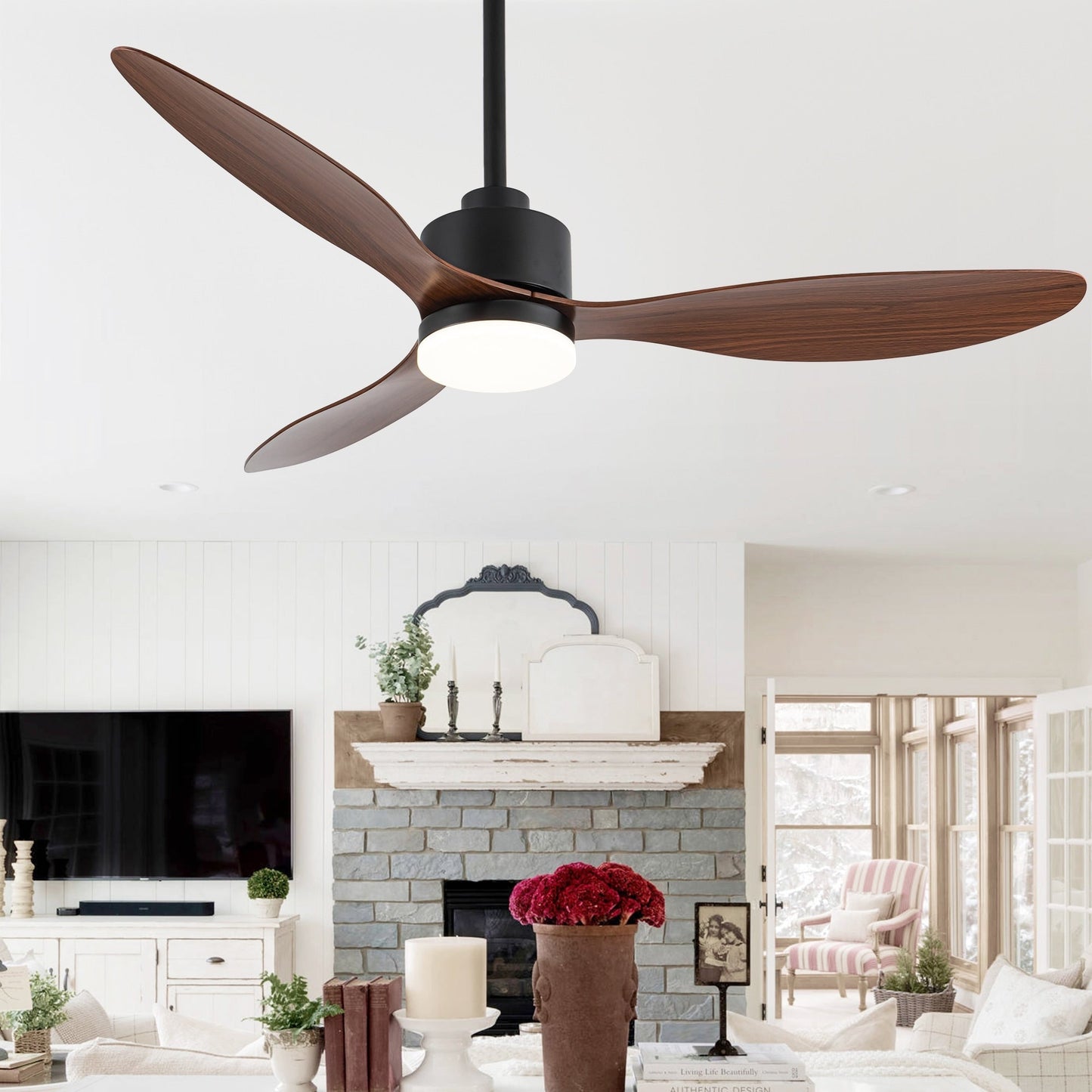 Ventilateur de plafond LED 52 pouces avec éclairage et télécommande (3 pales)