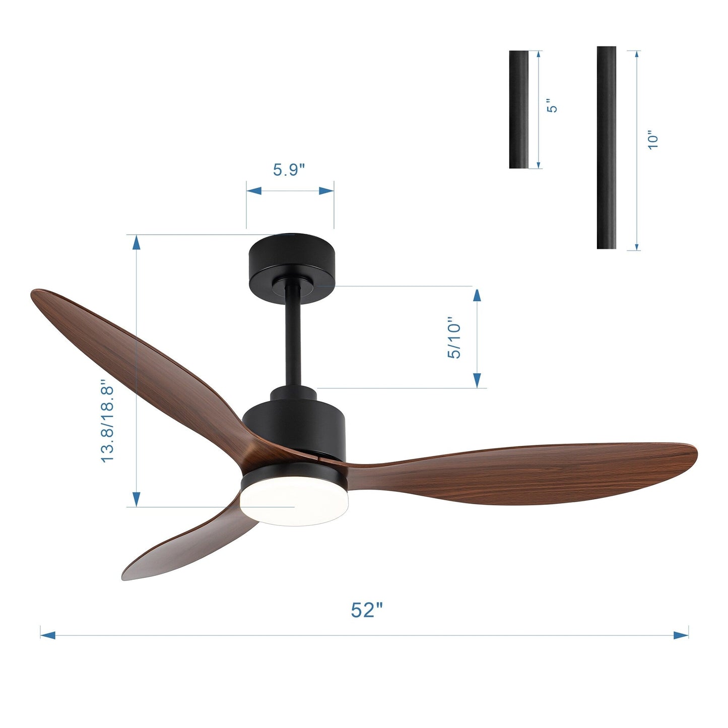 Ventilateur de plafond LED 52 pouces avec éclairage et télécommande (3 pales)
