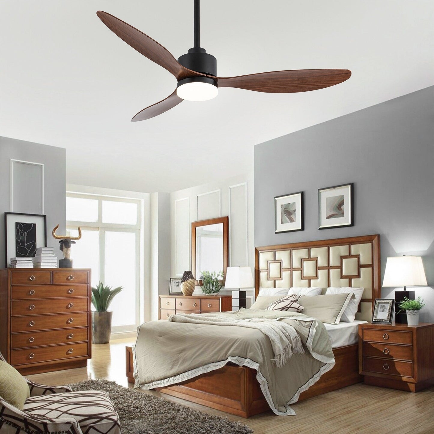 Ventilateur de plafond LED 52 pouces avec éclairage et télécommande (3 pales)