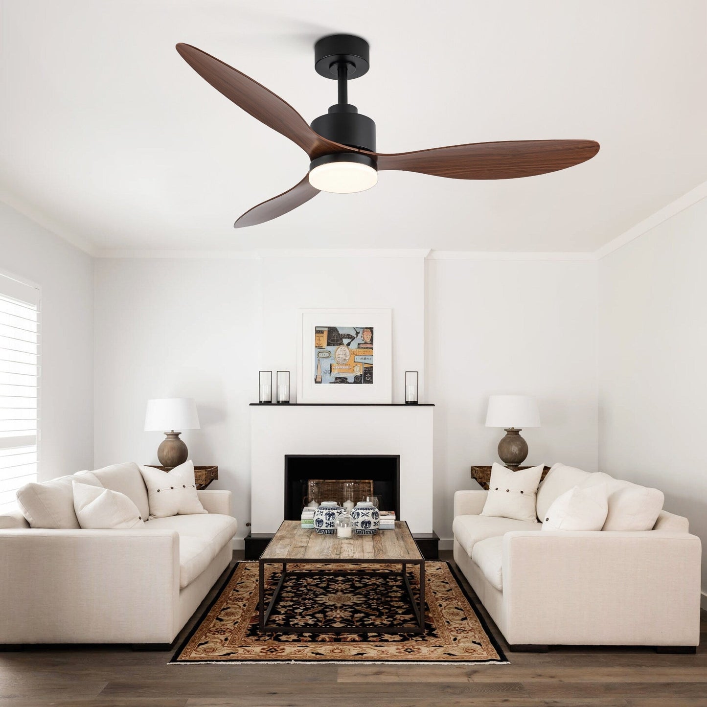Ventilateur de plafond LED 52 pouces avec éclairage et télécommande (3 pales)