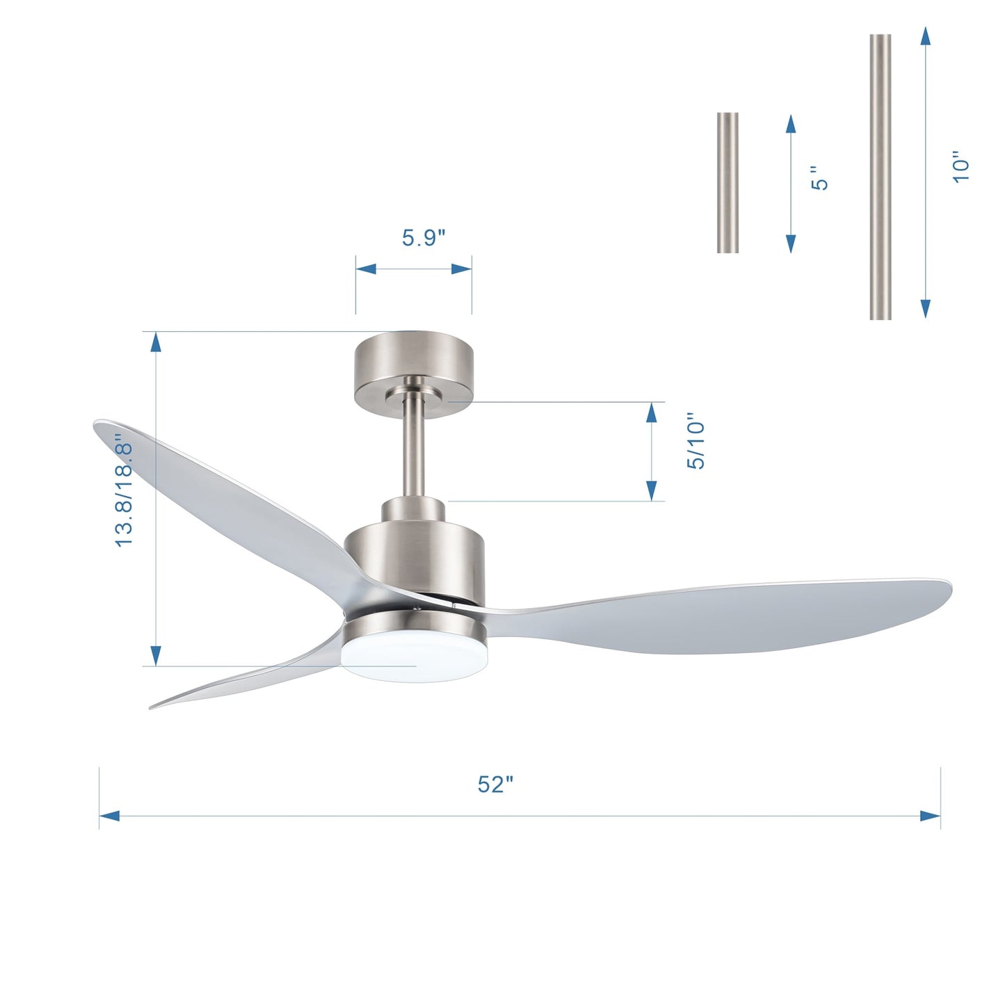 Ventilateur de plafond LED 52 pouces avec éclairage et télécommande (3 pales)