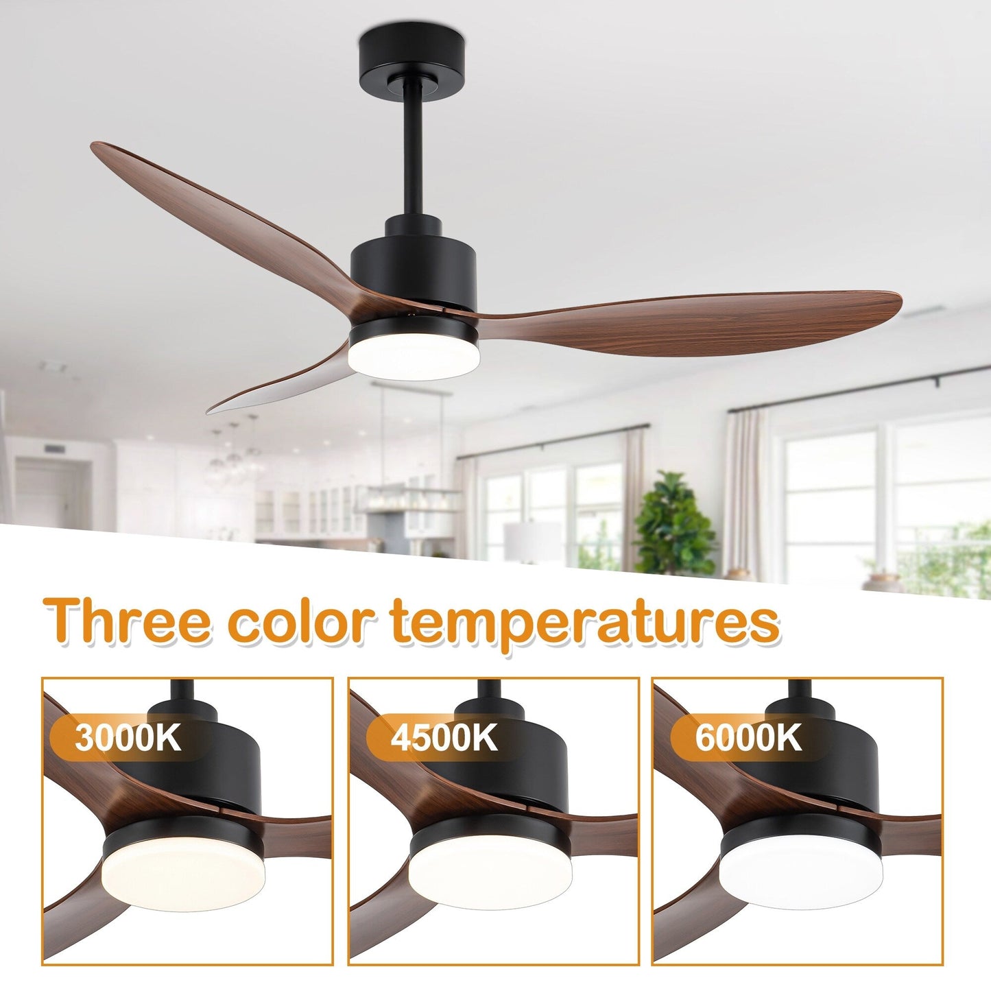 Ventilateur de plafond LED 52 pouces avec éclairage et télécommande (3 pales)