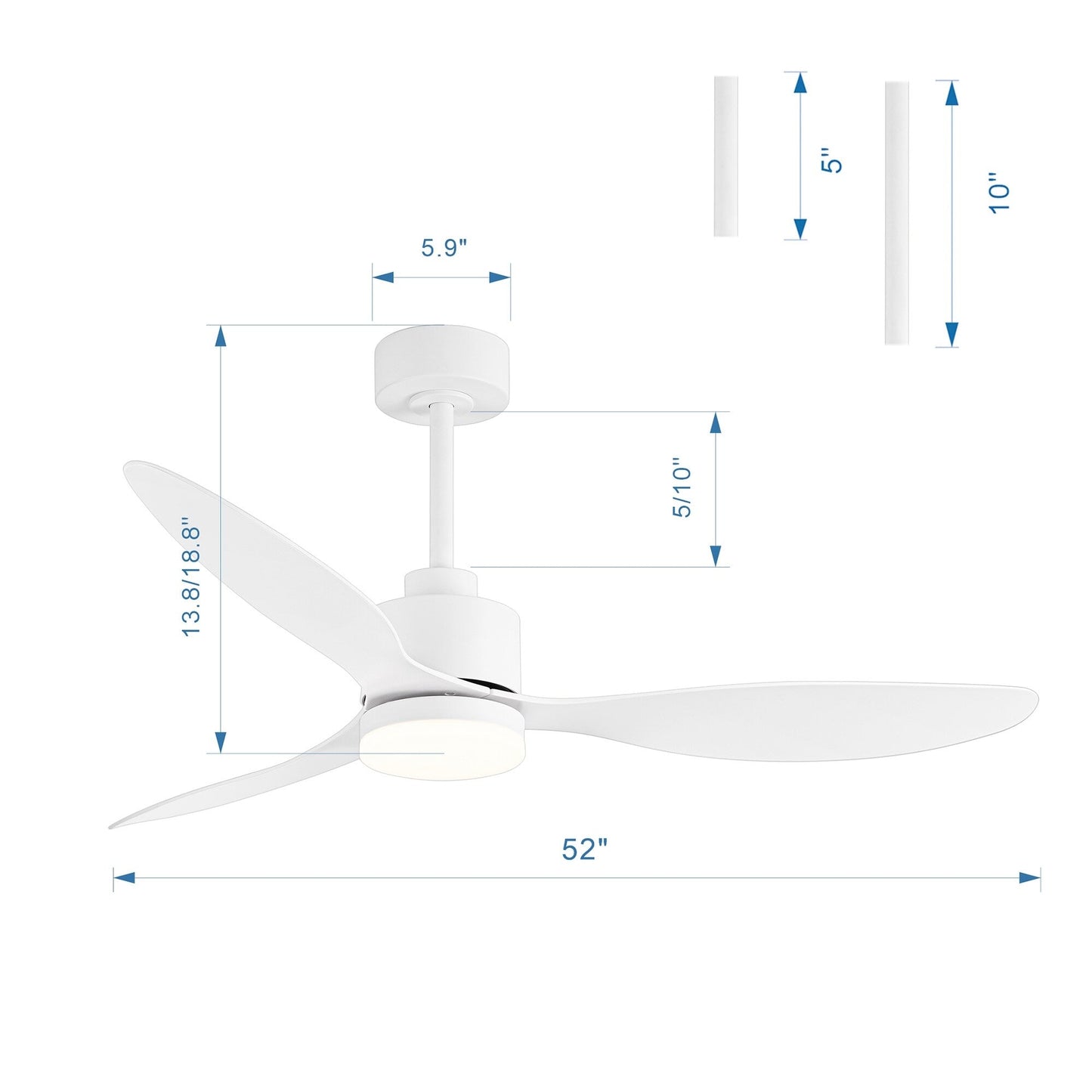 Ventilateur de plafond LED 52 pouces avec éclairage et télécommande (3 pales)