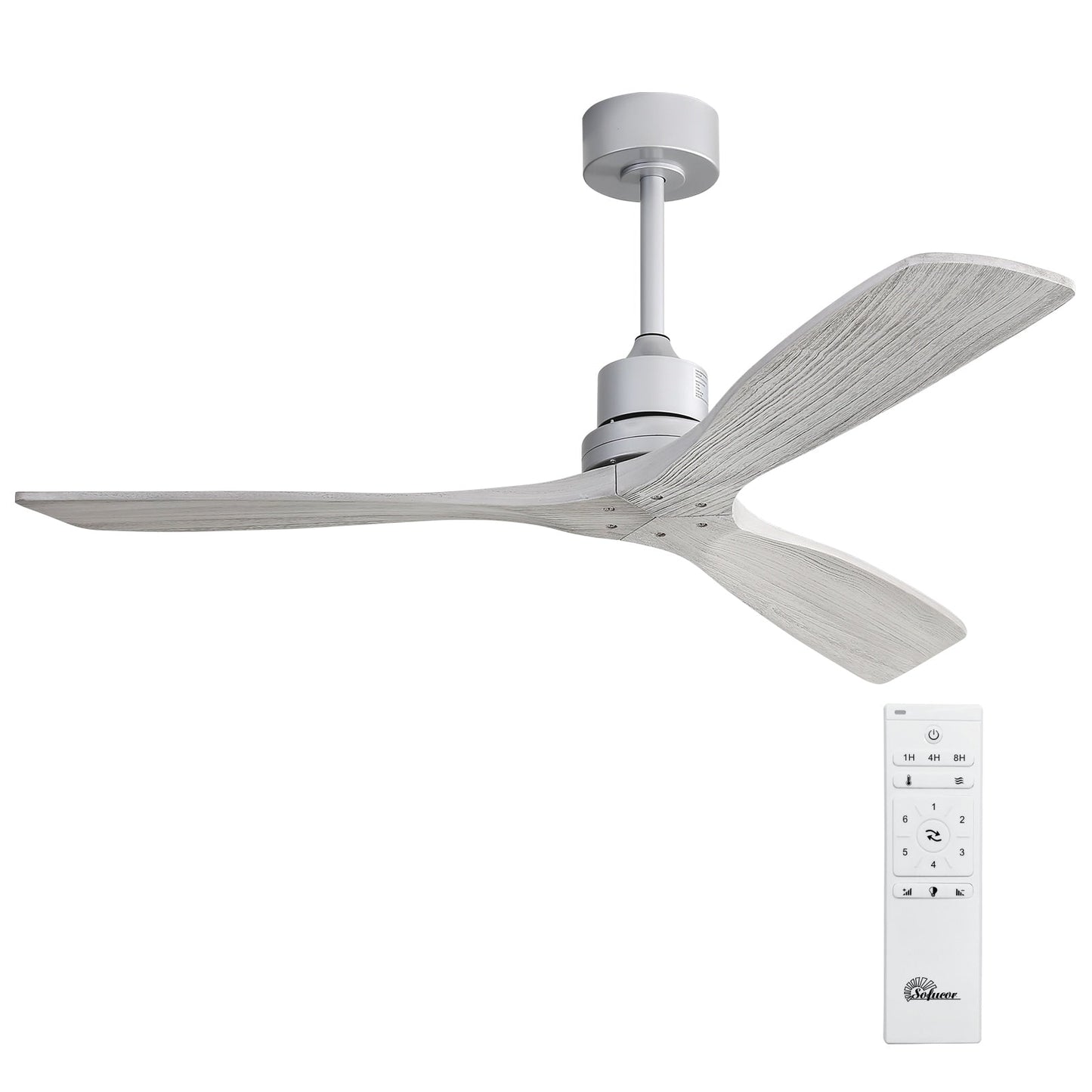 Ventilateur de plafond moderne de 52 pouces en bois massif/ABS avec télécommande (sans éclairage), 6 vitesses de vent, flux d'air réversible.
