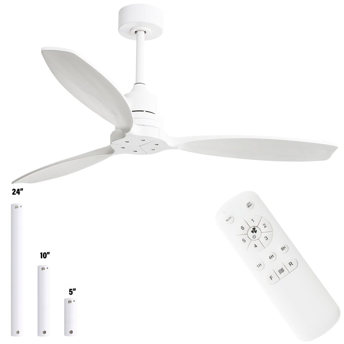 Ventilateur de plafond moderne de 52 pouces en bois massif/ABS avec télécommande (sans éclairage), 6 vitesses de vent, flux d'air réversible.