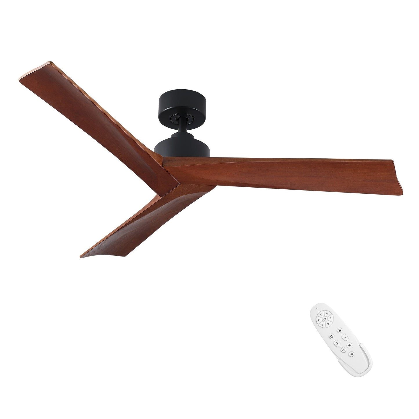 Ventilateur de plafond moderne de 52 pouces en bois massif/ABS avec télécommande (sans éclairage), 6 vitesses de vent, flux d'air réversible.