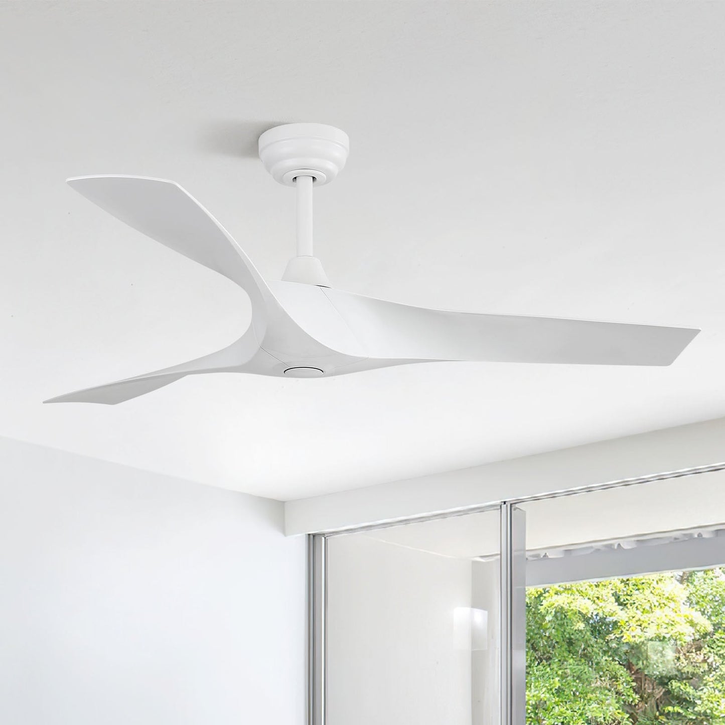 Ventilateur de plafond moderne de 52 pouces en bois massif/ABS avec télécommande (sans éclairage), 6 vitesses de vent, flux d'air réversible.