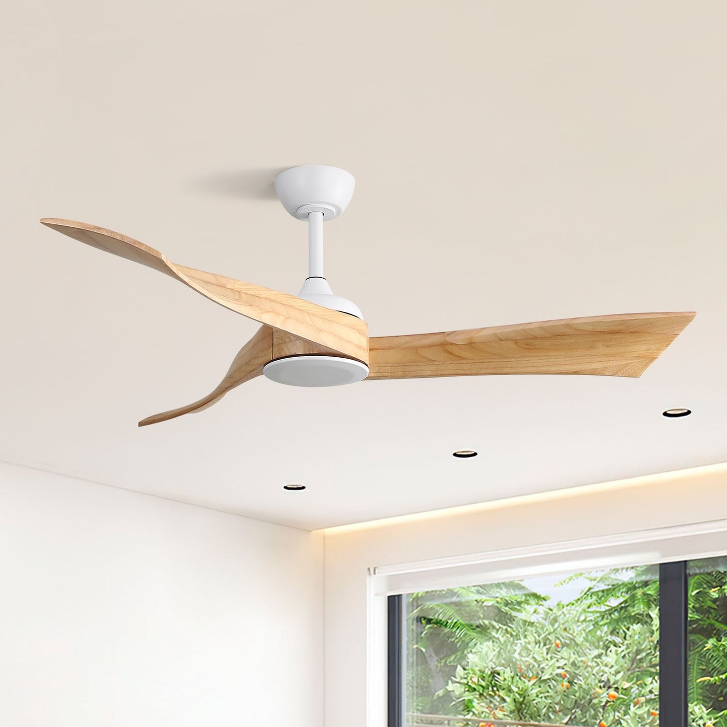 Ventilateur de plafond moderne de 52 pouces en bois massif/ABS avec télécommande (sans éclairage), 6 vitesses de vent, flux d'air réversible.