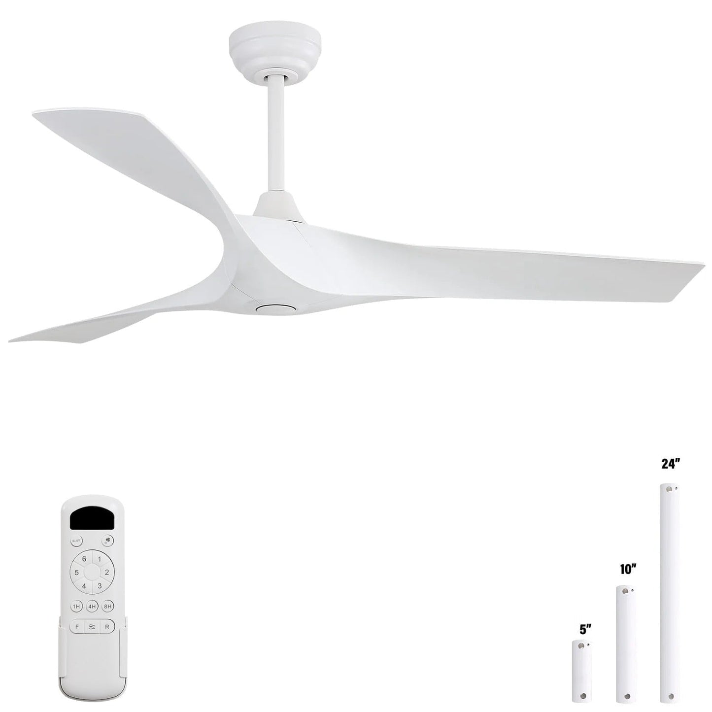 Ventilateur de plafond moderne de 52 pouces en bois massif/ABS avec télécommande (sans éclairage), 6 vitesses de vent, flux d'air réversible.