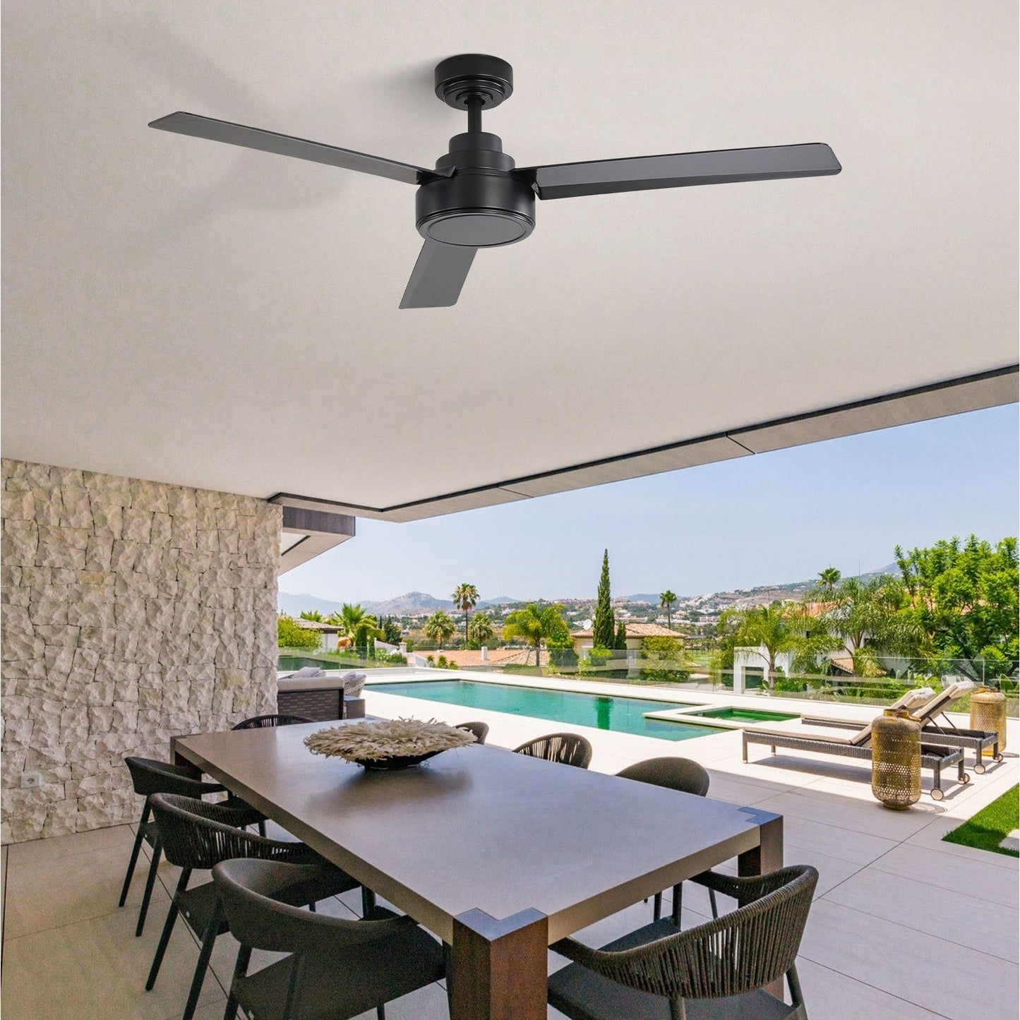 Ventilateur de plafond moderne de 52 pouces en bois massif/ABS avec télécommande (sans éclairage), 6 vitesses de vent, flux d'air réversible.