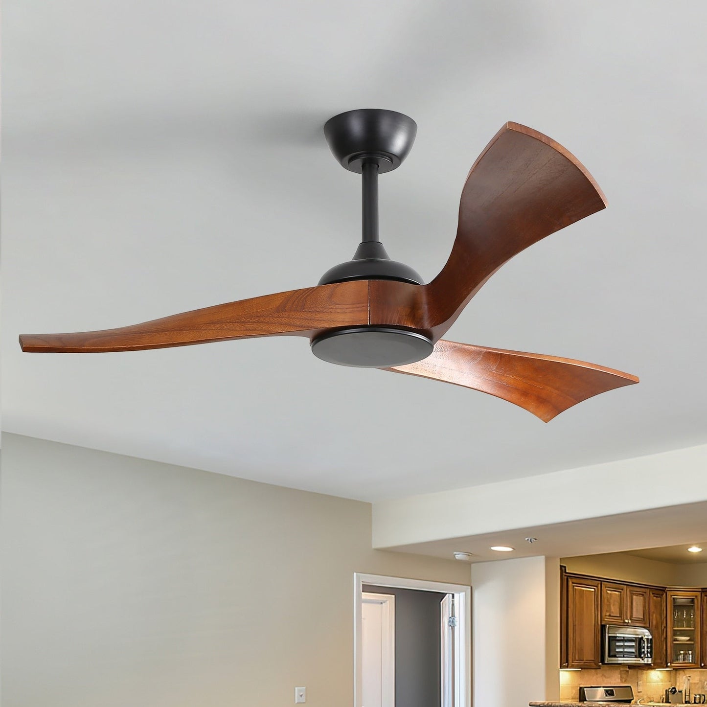 Ventilateur de plafond moderne de 52 pouces en bois massif/ABS avec télécommande (sans éclairage), 6 vitesses de vent, flux d'air réversible.