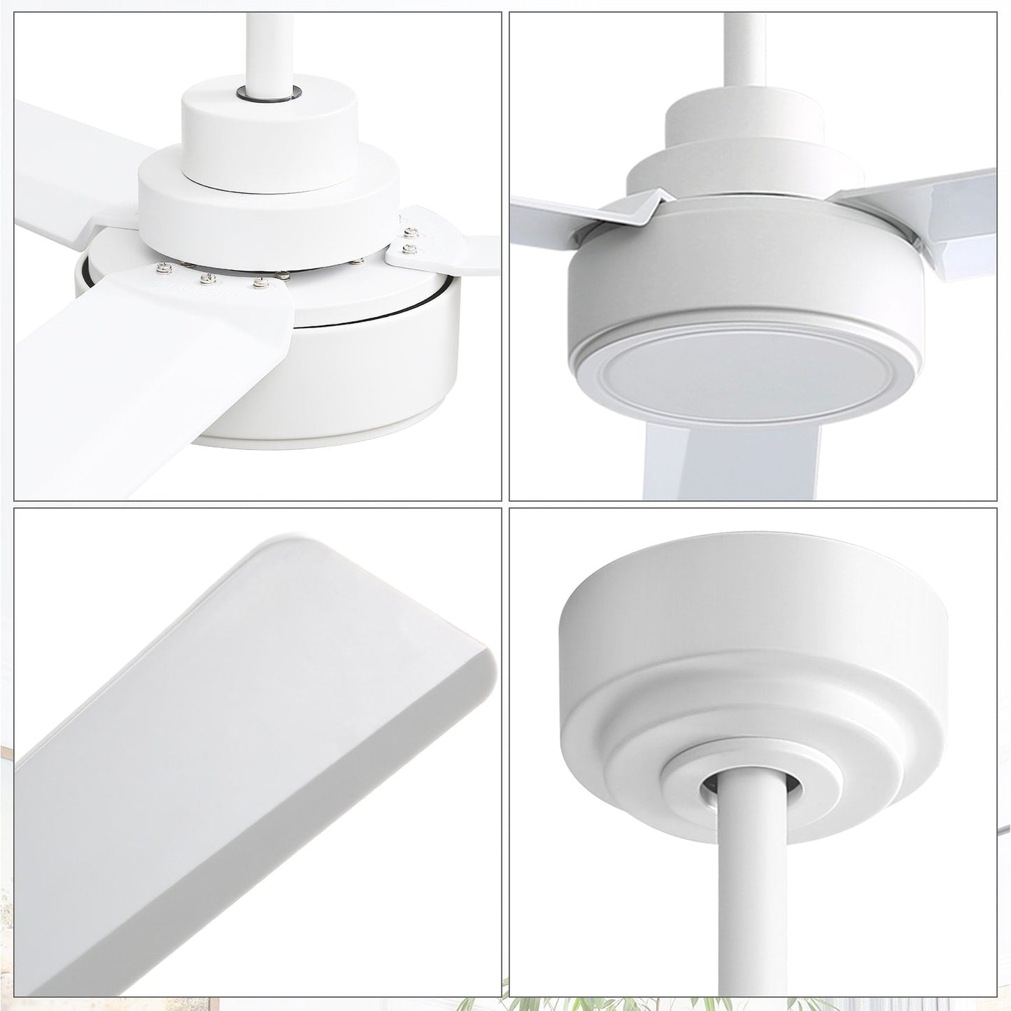 Ventilateur de plafond moderne de 52 pouces en bois massif/ABS avec télécommande (sans éclairage), 6 vitesses de vent, flux d'air réversible.