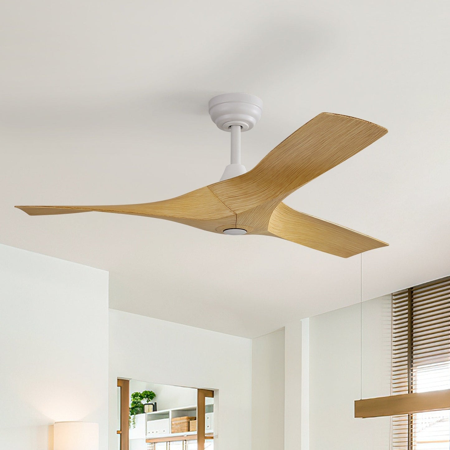 Ventilateur de plafond moderne de 52 pouces en bois massif/ABS avec télécommande (sans éclairage), 6 vitesses de vent, flux d'air réversible.