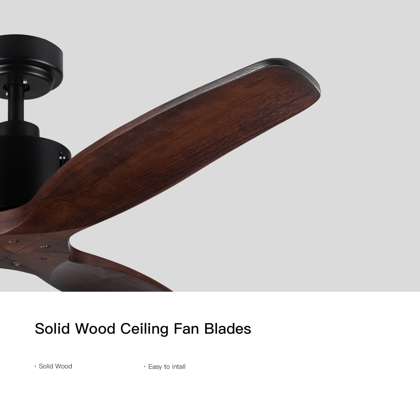 Ventilateur de plafond moderne de 52 pouces en bois massif/ABS avec télécommande (sans éclairage), 6 vitesses de vent, flux d'air réversible.