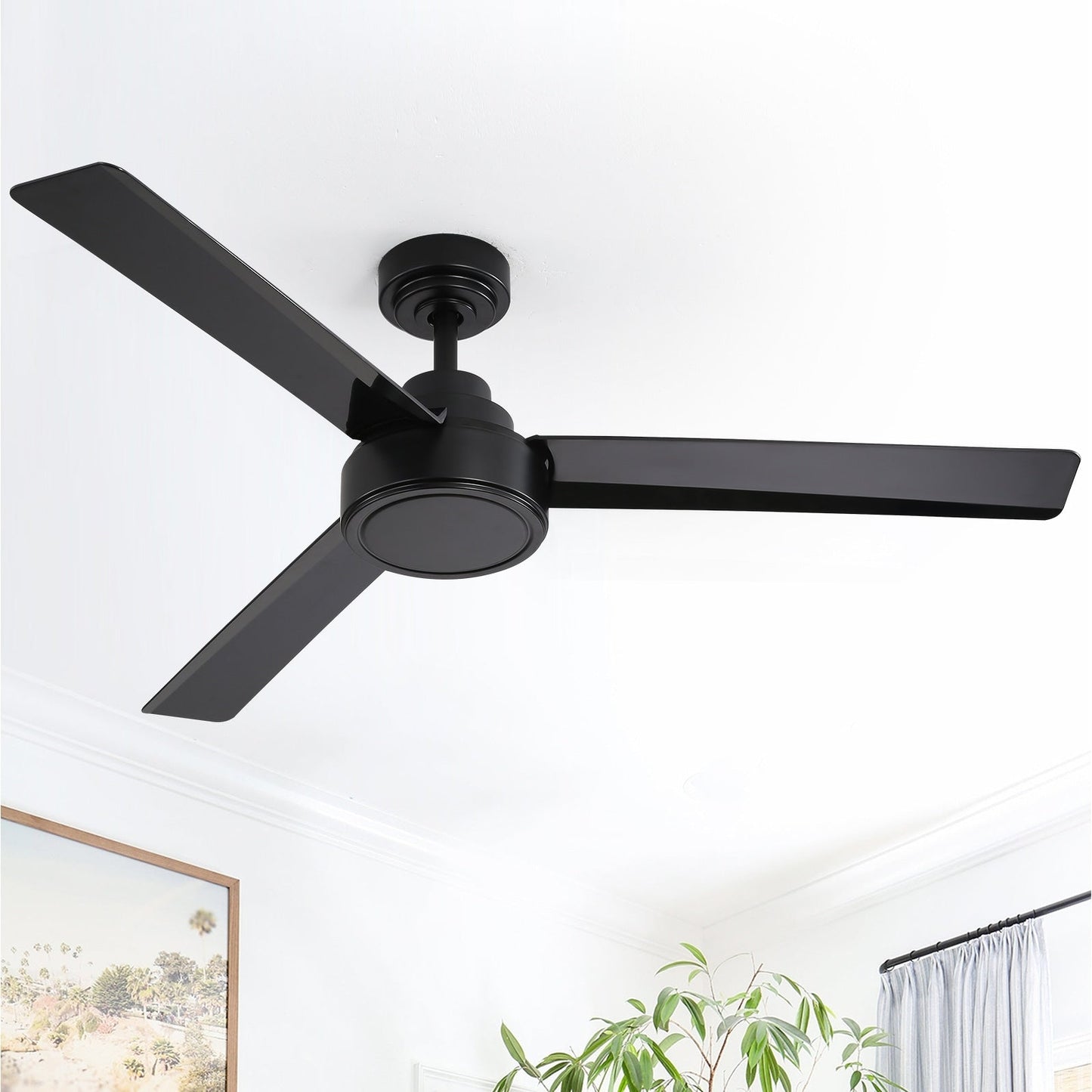 Ventilateur de plafond moderne de 52 pouces en bois massif/ABS avec télécommande (sans éclairage), 6 vitesses de vent, flux d'air réversible.