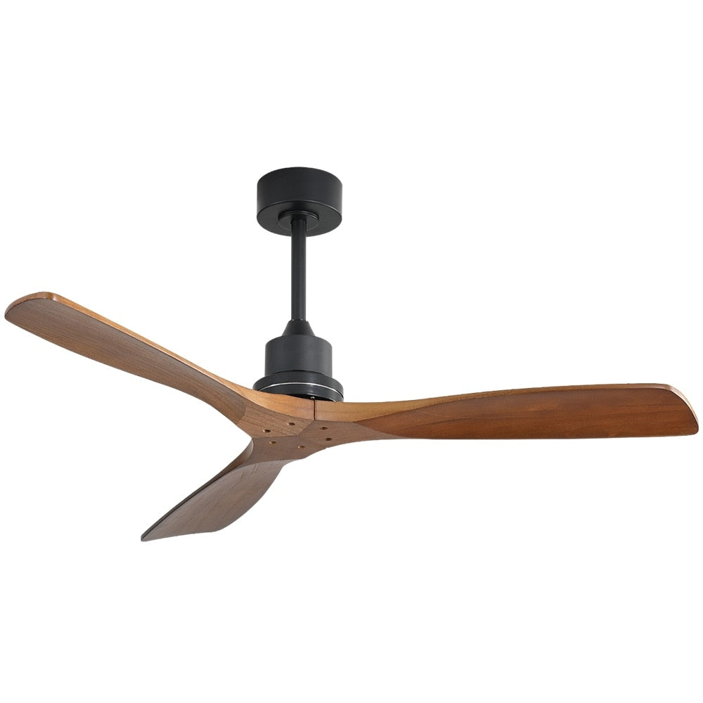 Ventilateur de plafond moderne de 52 pouces en bois massif/ABS avec télécommande (sans éclairage), 6 vitesses de vent, flux d'air réversible.