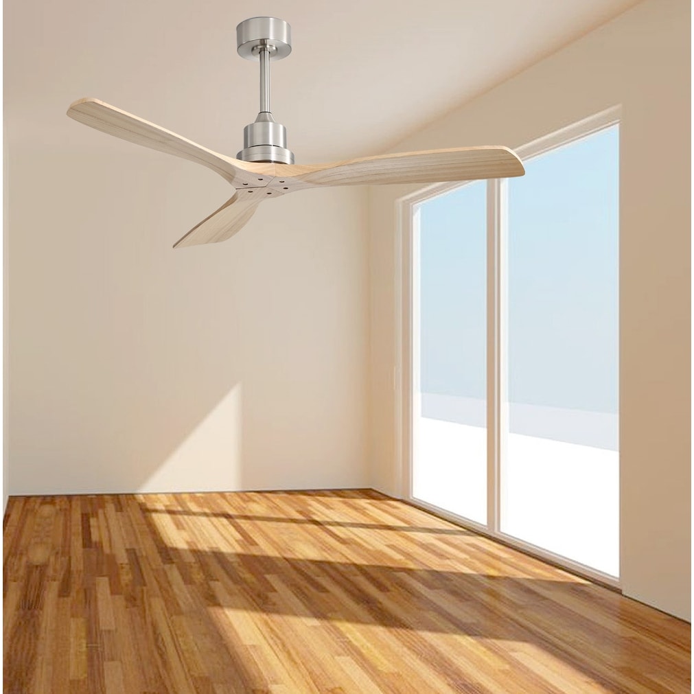Ventilateur de plafond moderne de 52 pouces en bois massif/ABS avec télécommande (sans éclairage), 6 vitesses de vent, flux d'air réversible.