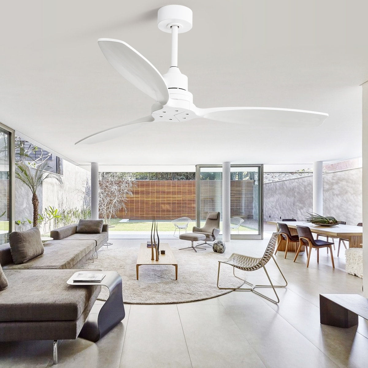 Ventilateur de plafond moderne de 52 pouces en bois massif/ABS avec télécommande (sans éclairage), 6 vitesses de vent, flux d'air réversible.