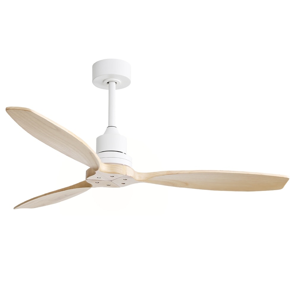 Ventilateur de plafond moderne de 52 pouces en bois massif/ABS avec télécommande (sans éclairage), 6 vitesses de vent, flux d'air réversible.