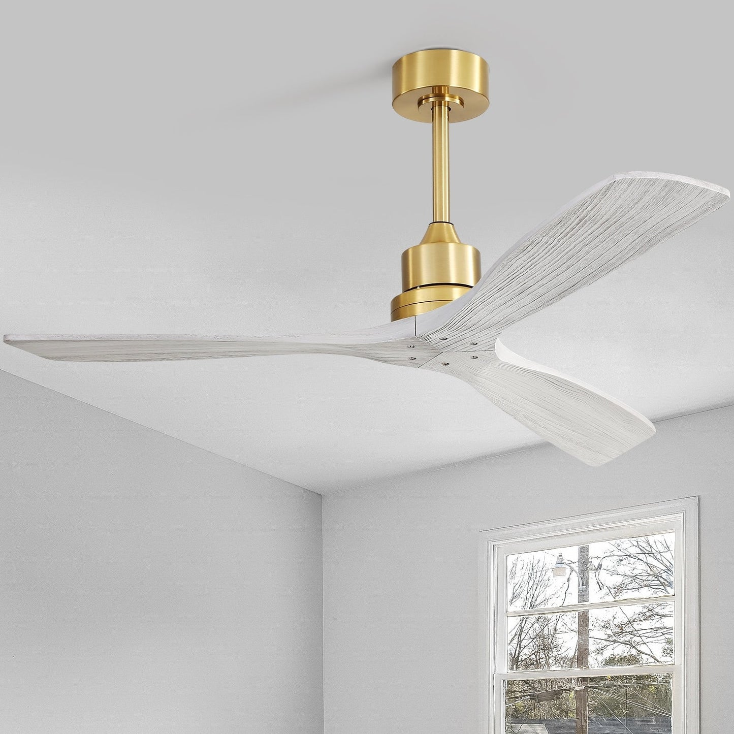 Ventilateur de plafond moderne de 52 pouces en bois massif/ABS avec télécommande (sans éclairage), 6 vitesses de vent, flux d'air réversible.