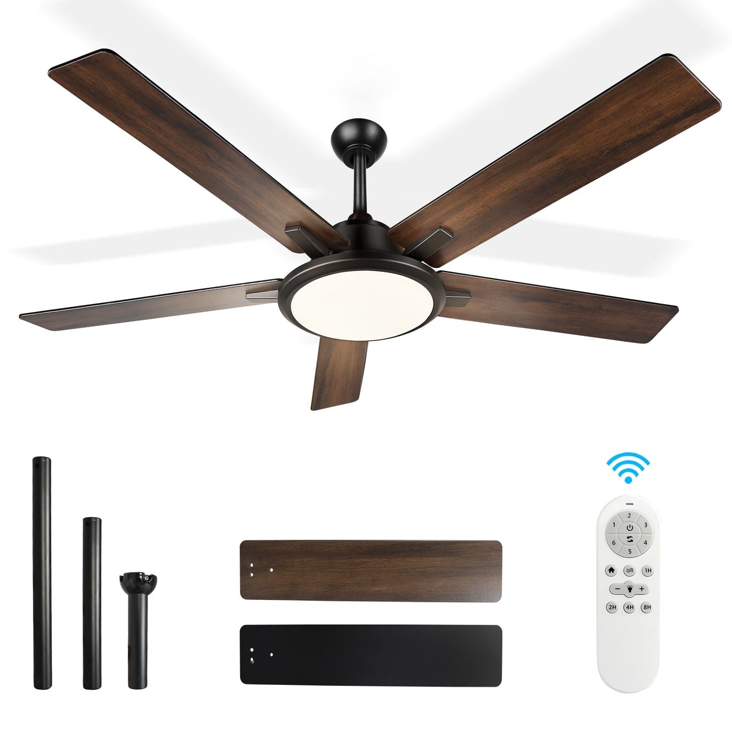 Ventilateurs de plafond modernes de 52 pouces avec éclairage et télécommande, LED à intensité variable