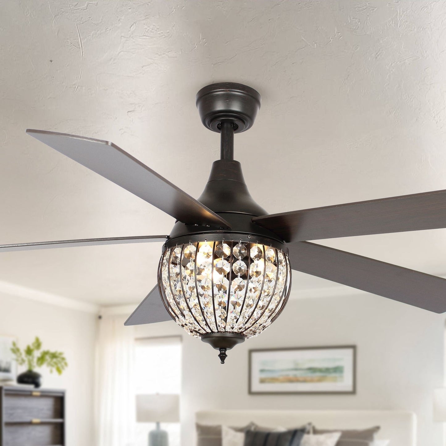 Ventilateur de plafond industriel à 5 pales en bois noir avec télécommande