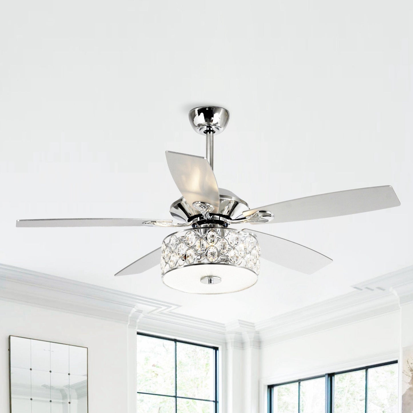 52 pouces Lustre moderne à 4 lumières avec ventilateur de plafond à cristaux et télécommande