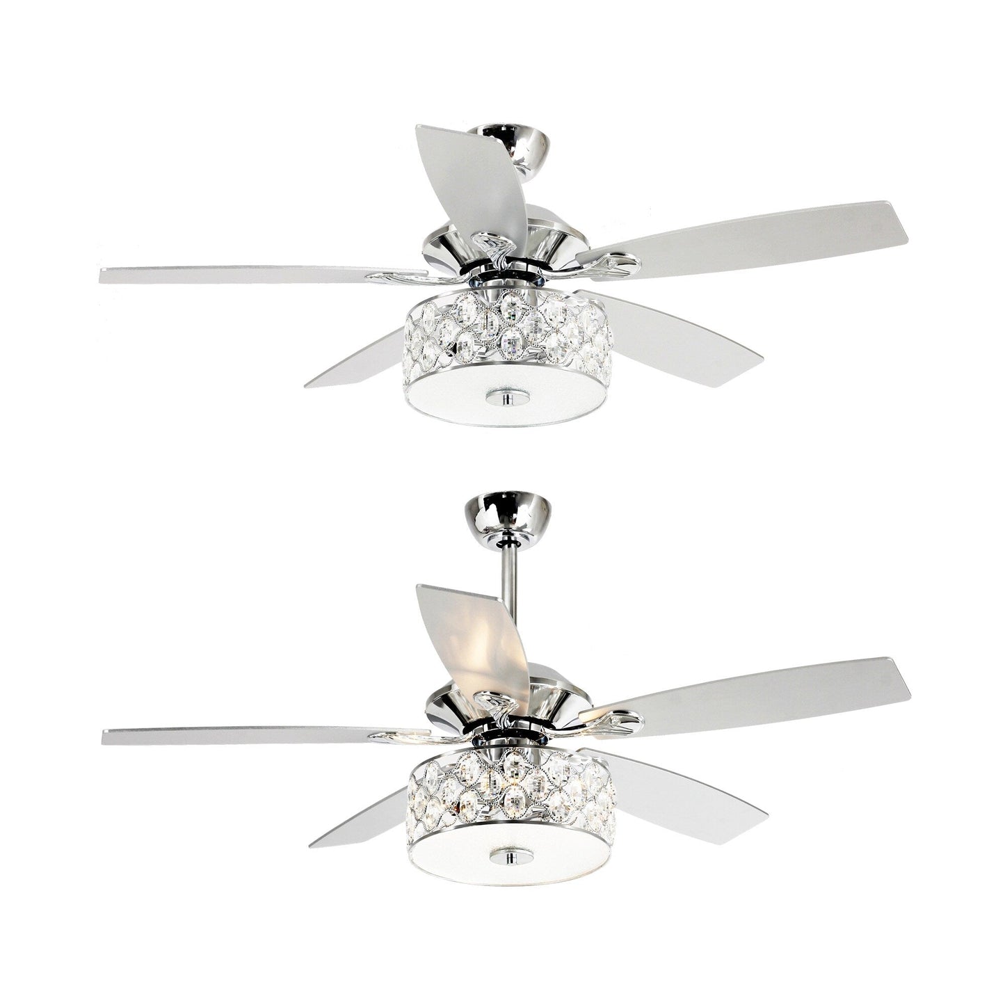 52 pouces Lustre moderne à 4 lumières avec ventilateur de plafond à cristaux et télécommande