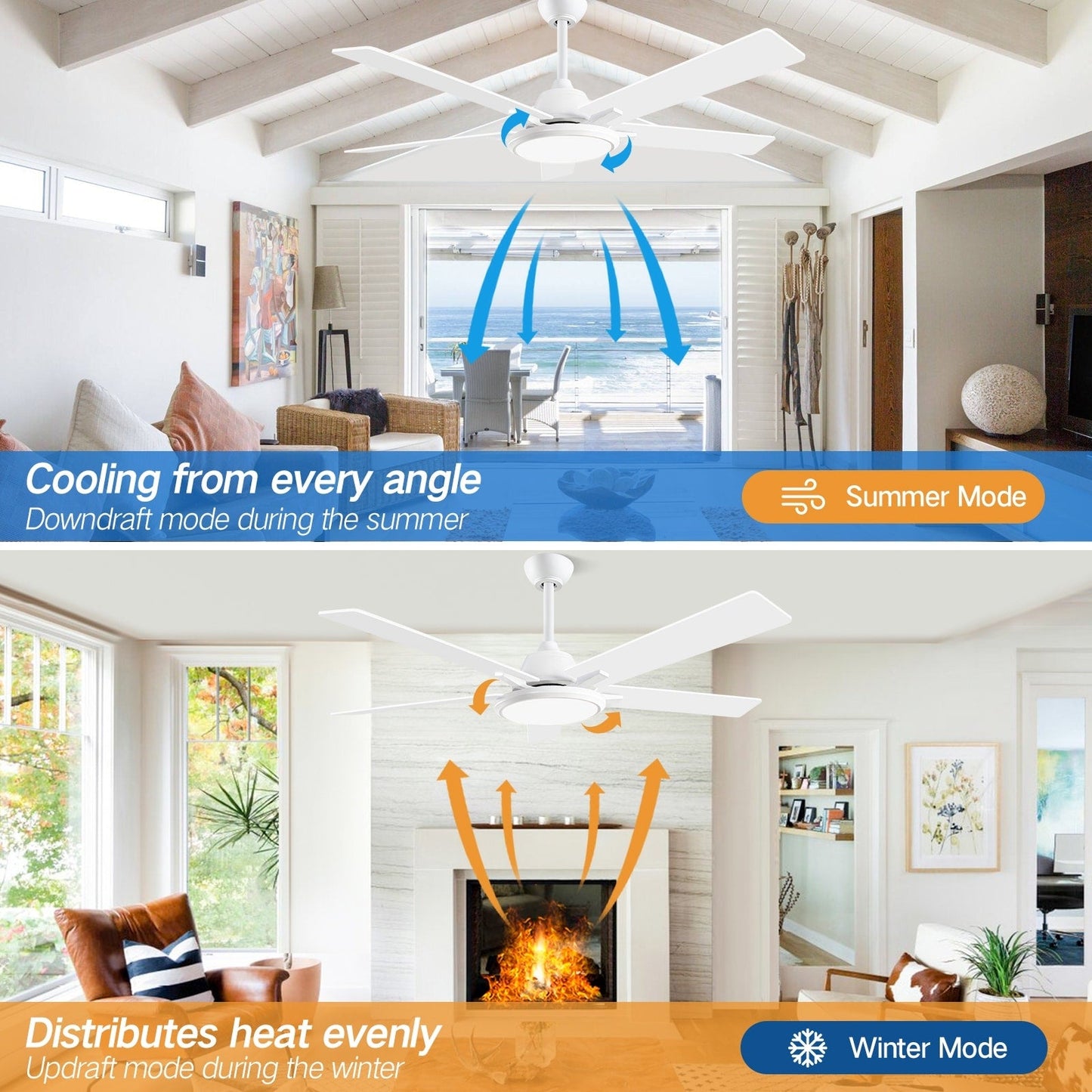 Ventilateurs de plafond modernes de 52 pouces avec éclairage et télécommande, LED à intensité variable