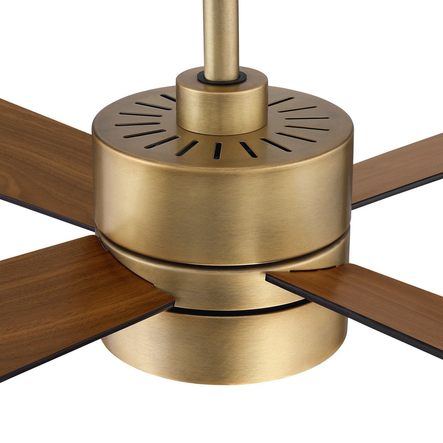 Ventilateur de plafond intérieur à 4 pales en bois laiton antique avec éclairage et télécommande (52 pouces)