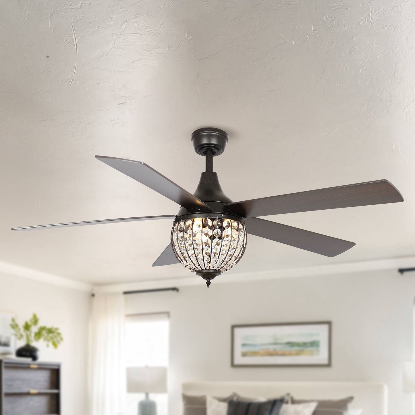 Ventilateur de plafond industriel à 5 pales en bois noir avec télécommande