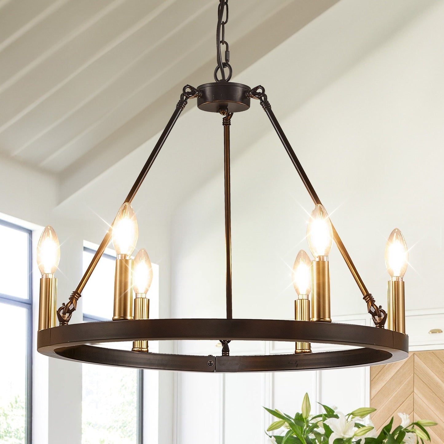 Luminaire à 24 lumières en forme de roue de charrette ronde de 54 pouces