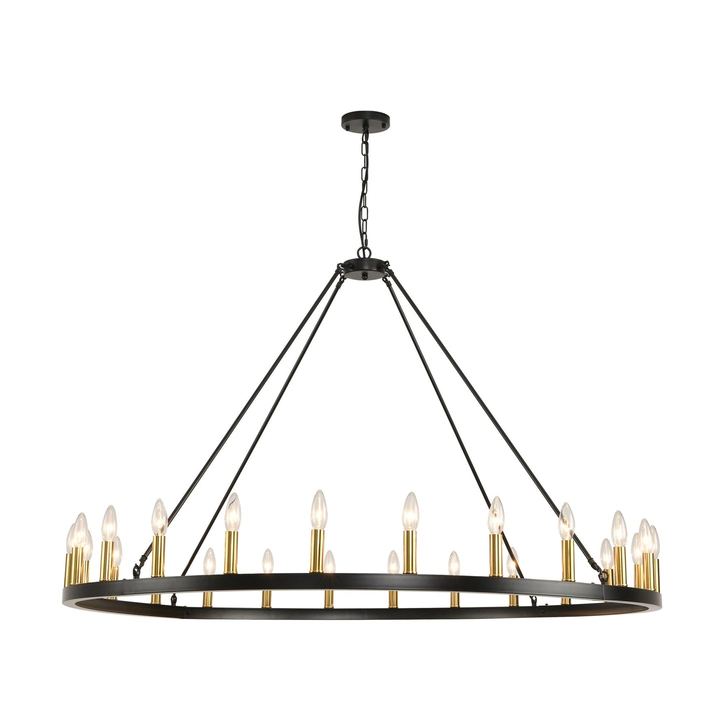 Luminaire à 24 lumières en forme de roue de charrette ronde de 54 pouces