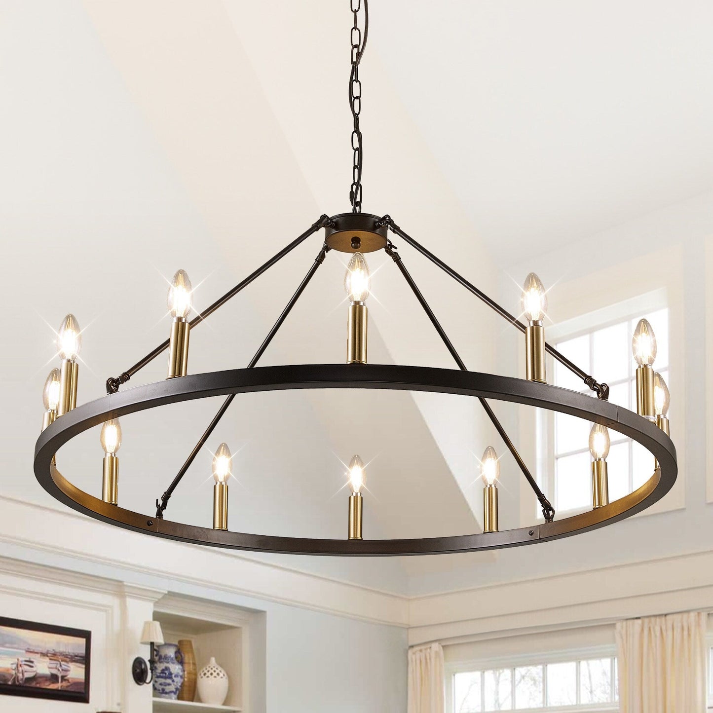 Luminaire à 24 lumières en forme de roue de charrette ronde de 54 pouces