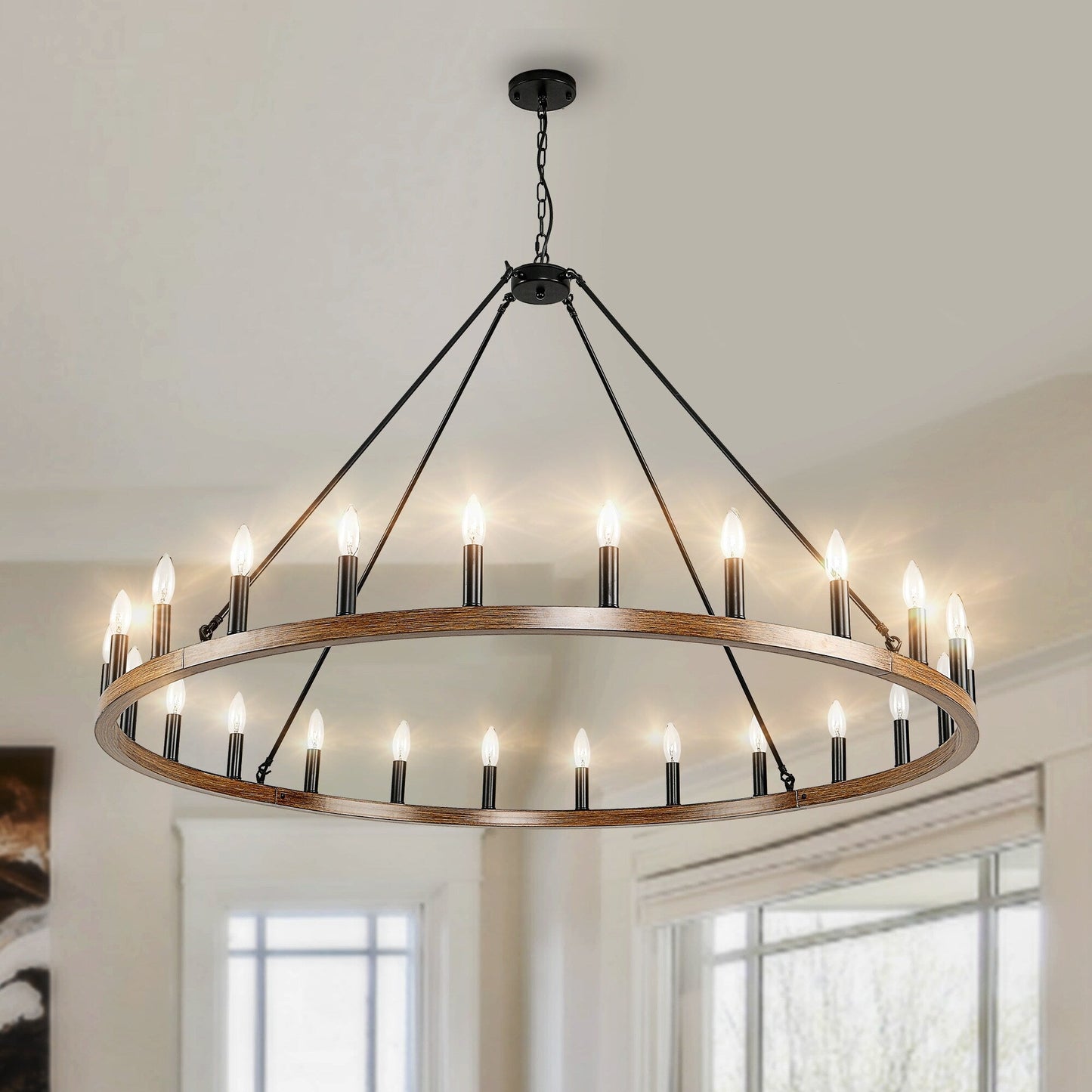 Luminaire à 24 lumières en forme de roue de charrette ronde de 54 pouces