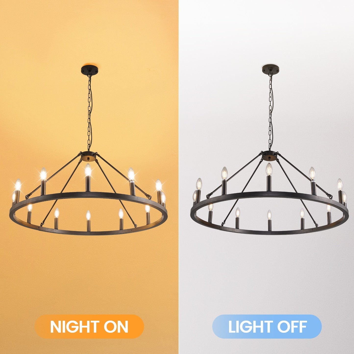 Luminaire à 24 lumières en forme de roue de charrette ronde de 54 pouces