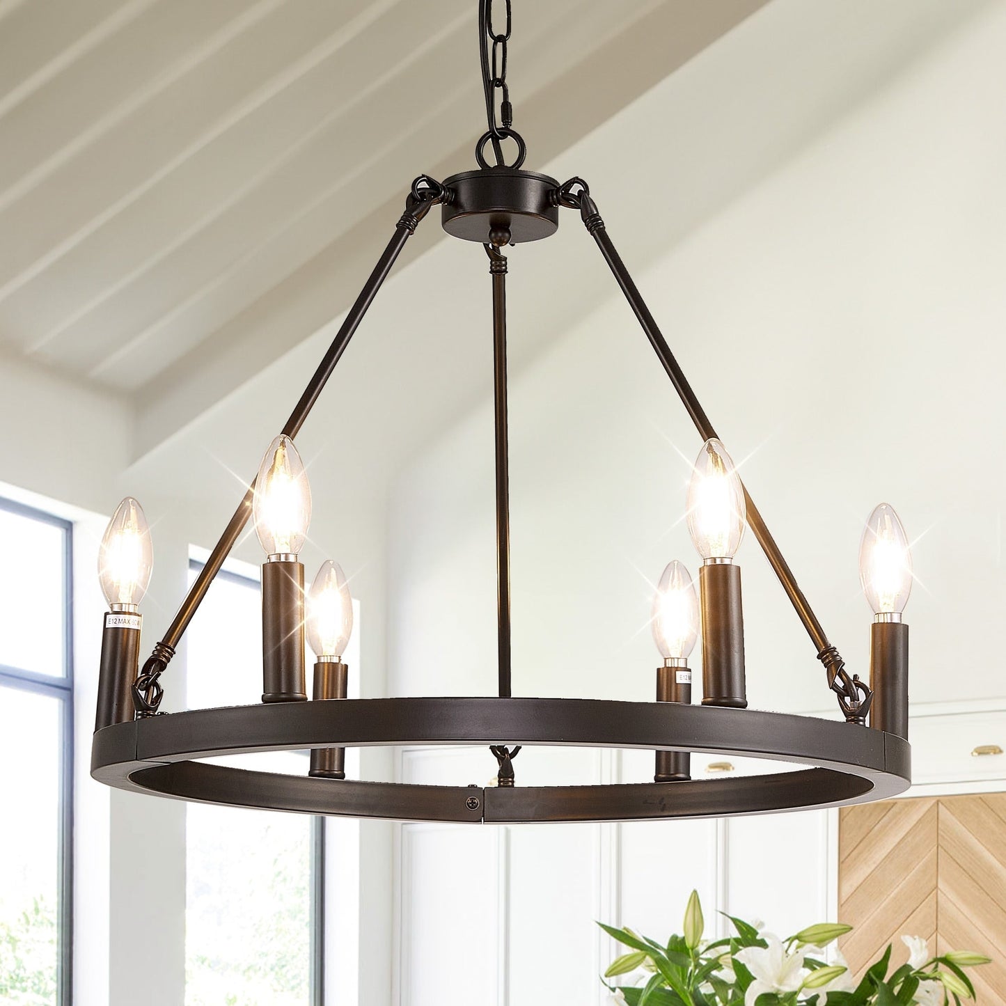 Luminaire à 24 lumières en forme de roue de charrette ronde de 54 pouces