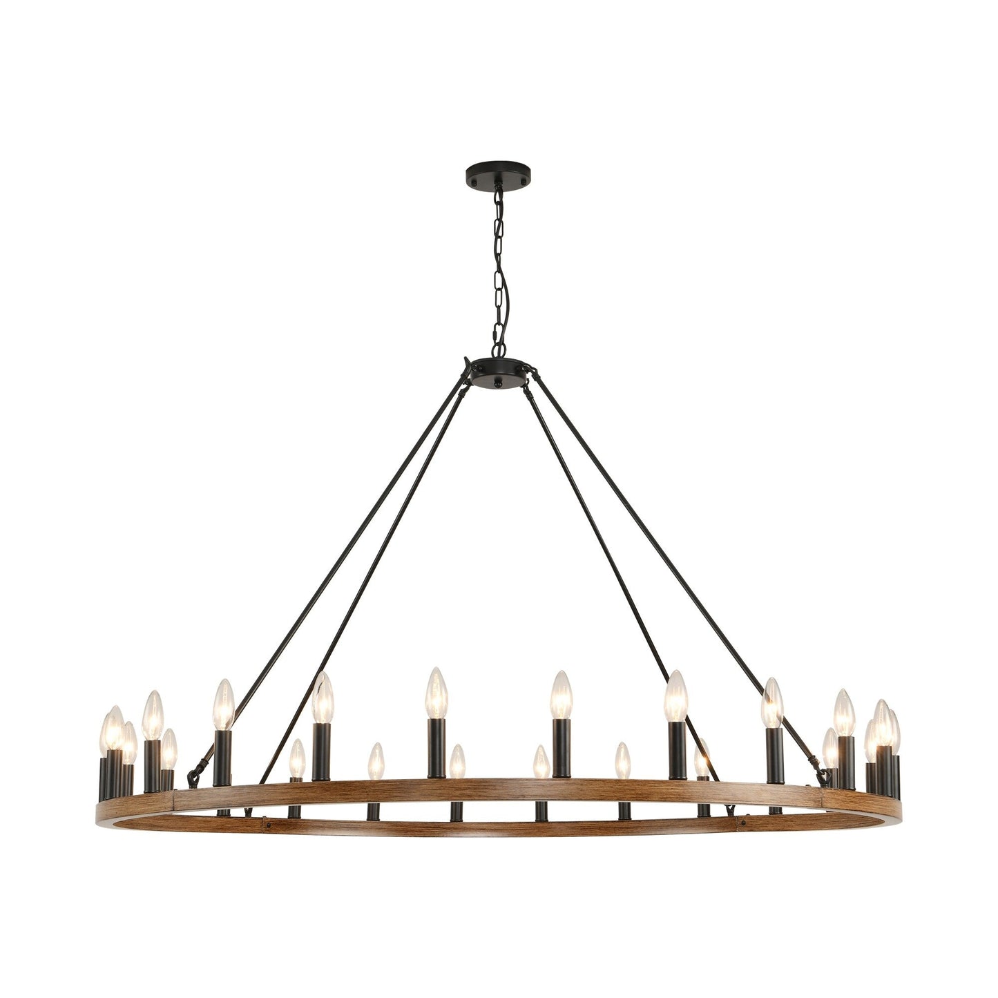 Luminaire à 24 lumières en forme de roue de charrette ronde de 54 pouces