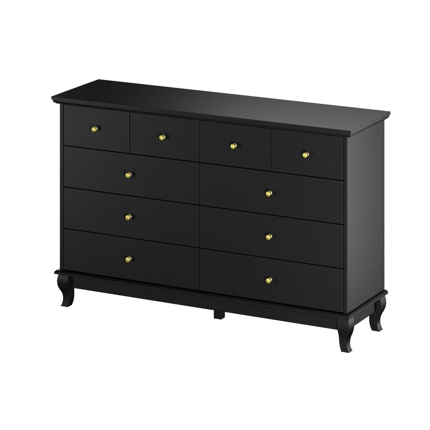 Commode de chambre à coucher double de 135 cm de large avec tiroirs de rangement