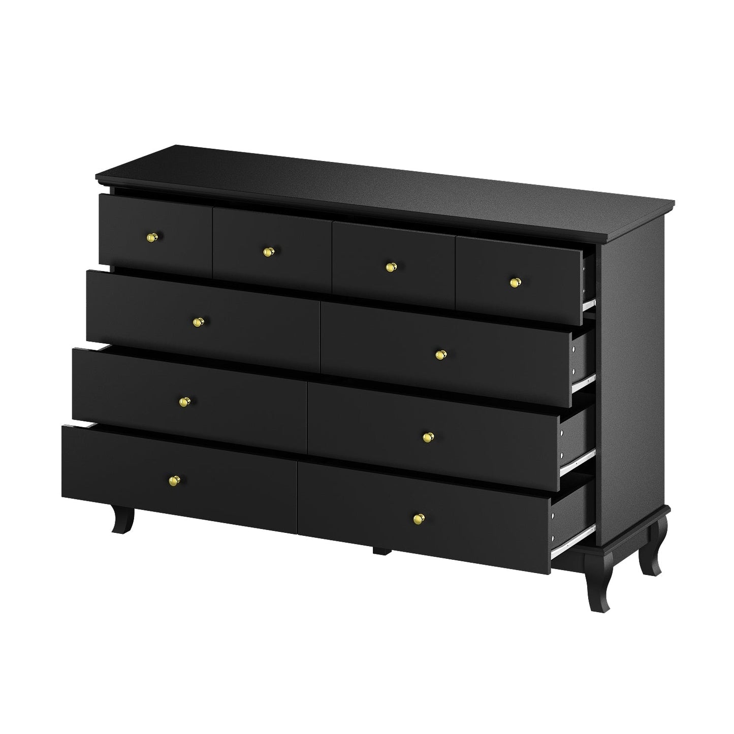 Commode de chambre à coucher double de 135 cm de large avec tiroirs de rangement
