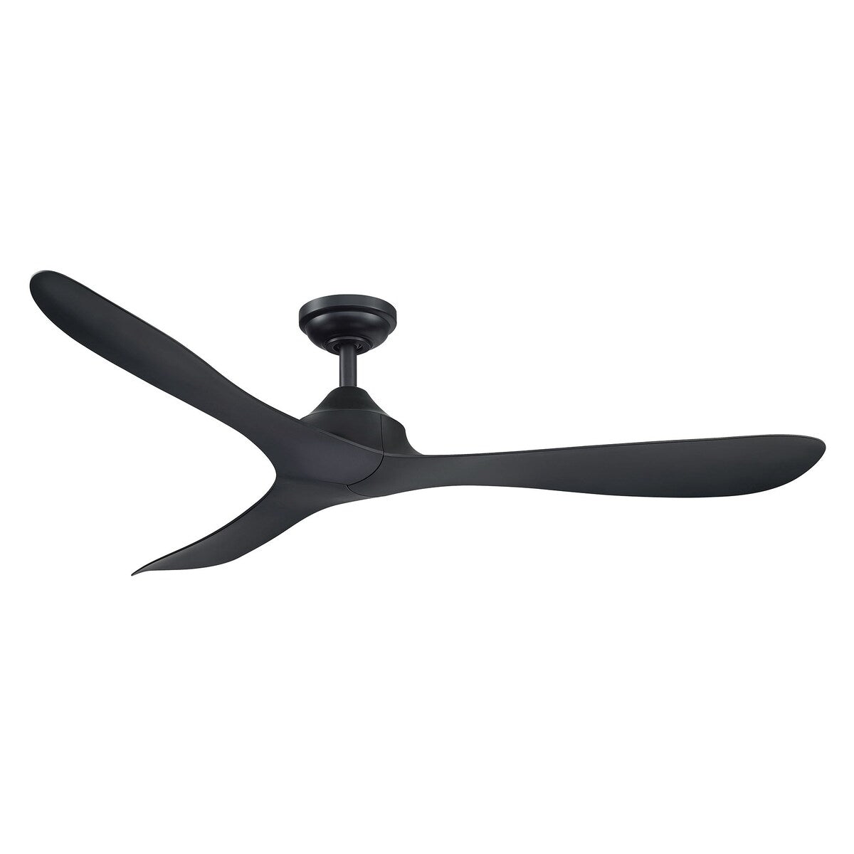 Ventilateur de plafond à 56 pouces, moderne, noir, à 3 pales, avec moteur à courant continu et télécommande.