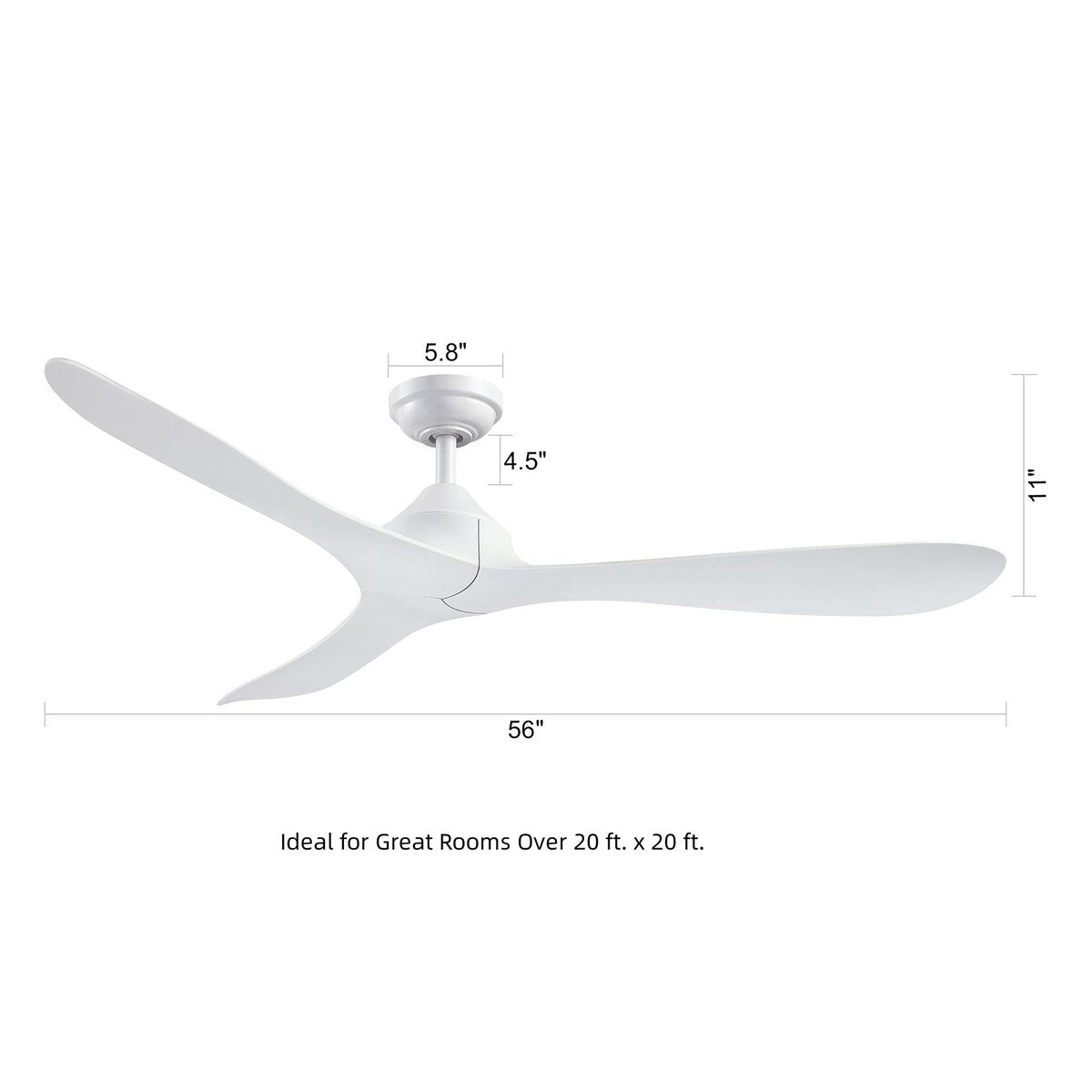Ventilateur de plafond à 56 pouces, moderne, noir, à 3 pales, avec moteur à courant continu et télécommande.