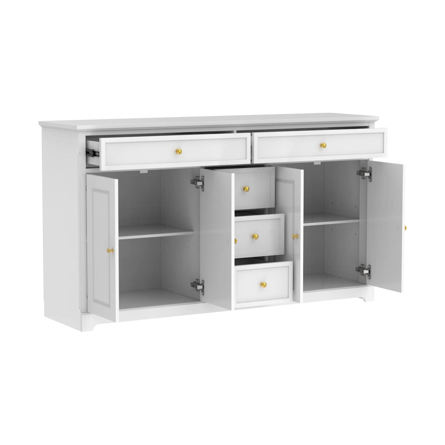 Buffet à 59,1 pouces, blanc, style moderne contemporain du milieu du siècle, laqué.
